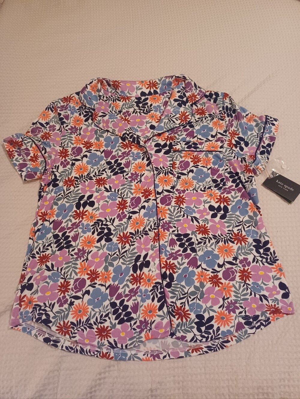 NWT Kate Spade Multicolor Floral Button-Down Short Sleeve Top Sleepwear Medium